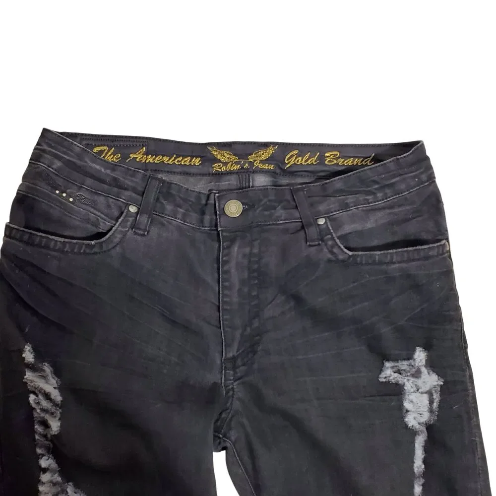 Rare Robin's Jean Born to be Wild Jeans Sz 32 Distressed Embroidery Grunge Rock
